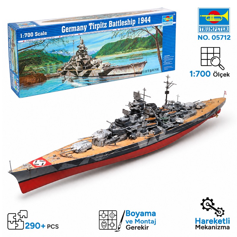 Trumpeter 05712 Battleship-Germany Tirpitz 1943 Maket Model Kit