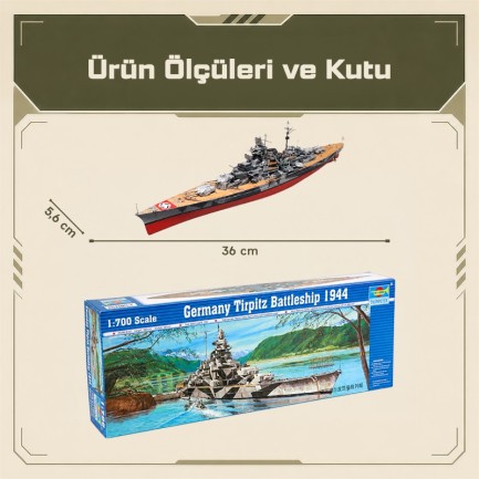 Trumpeter 05712 Battleship-Germany Tirpitz 1943 Maket Model Kit - Thumbnail