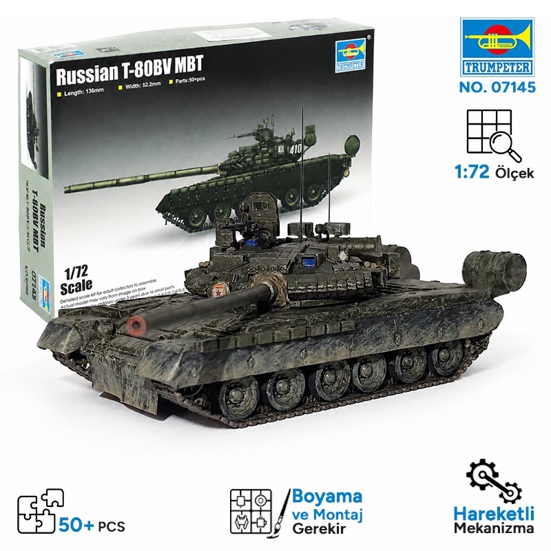 Trumpeter 07145 Russian T-80BV MBT Maket Model Kit