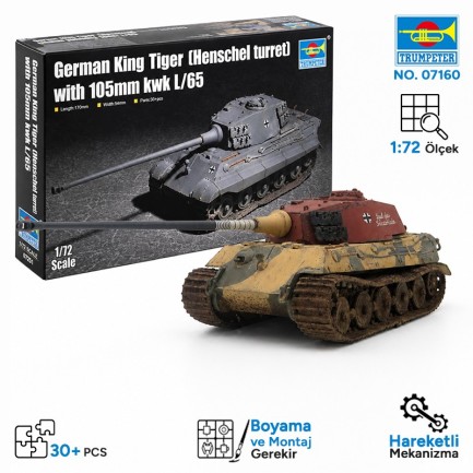 Trumpeter - Trumpeter 07160 German King Tiger (Henschel turret) with 105mm kwk L/65 Maket Model Kit