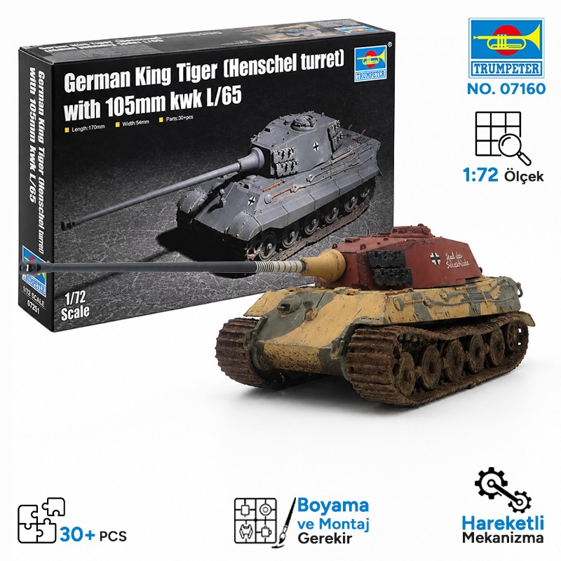 Trumpeter 07160 German King Tiger (Henschel turret) with 105mm kwk L/65 Maket Model Kit