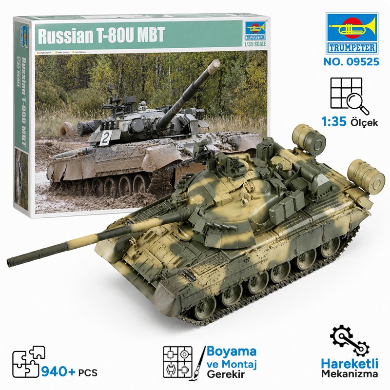 Trumpeter 09525 Russian T-80U MBT Maket Model Kit