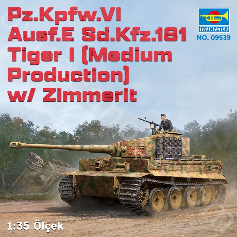 Trumpeter 09539 Pz.Kpfw.VI Ausf.E Sd.Kfz.181 Tiger I (Medium Production) w/ Zimmerit Maket Model Kit