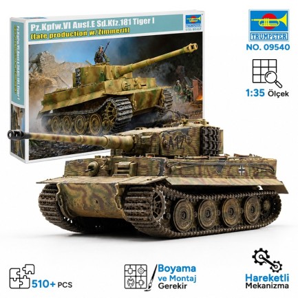 Trumpeter - Trumpeter 09540 Pz.Kpfw.VI Ausf.E Sd.Kfz.181 Tiger I (Late Production) w/Zimmerit Maket Model Kit