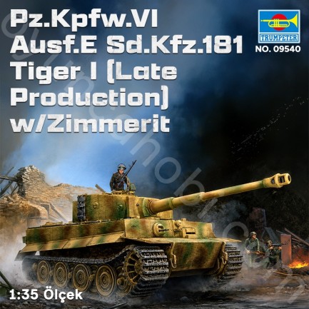Trumpeter 09540 Pz.Kpfw.VI Ausf.E Sd.Kfz.181 Tiger I (Late Production) w/Zimmerit Maket Model Kit - Thumbnail