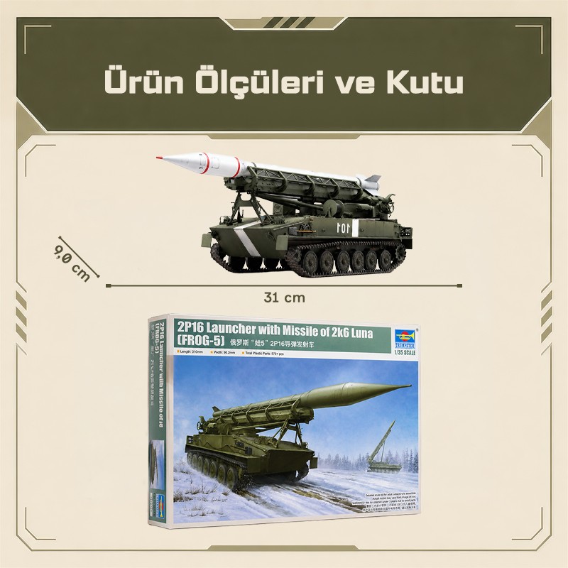 Trumpeter 09545 2P16 Launcher with Missile of 2k6 Luna (FROG-5) Maket Model Kit