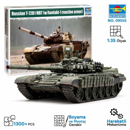 Trumpeter - Trumpeter 09555 Russian T-72B1 MBT (w/kontakt-1 reactive armor) Maket Model Kit