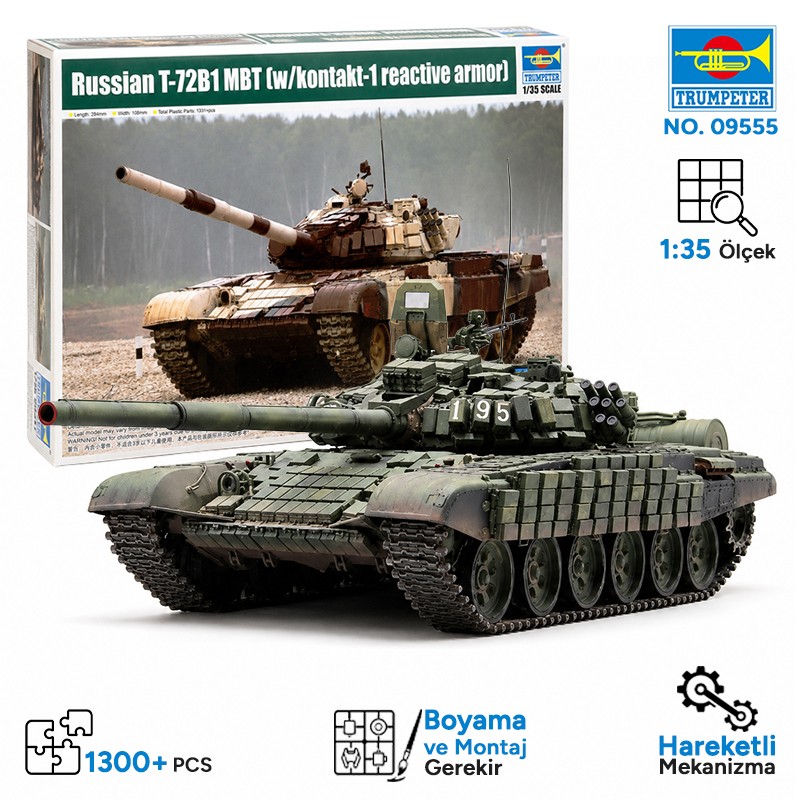 Trumpeter 09555 Russian T-72B1 MBT (w/kontakt-1 reactive armor) Maket Model Kit