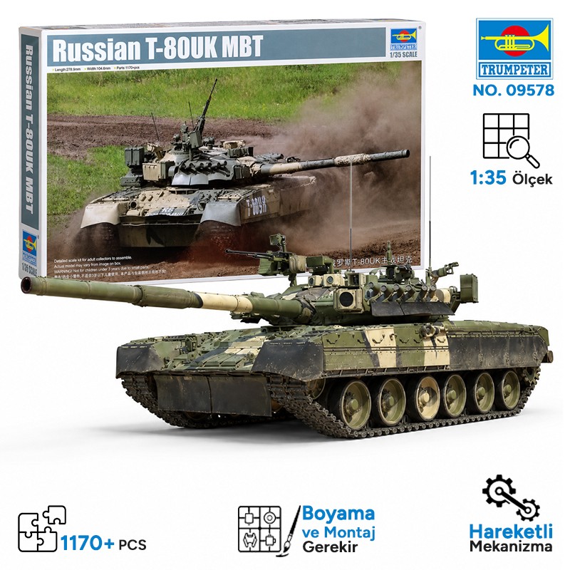 Trumpeter 09578 Russian T-80UK MBT Maket Model Kit