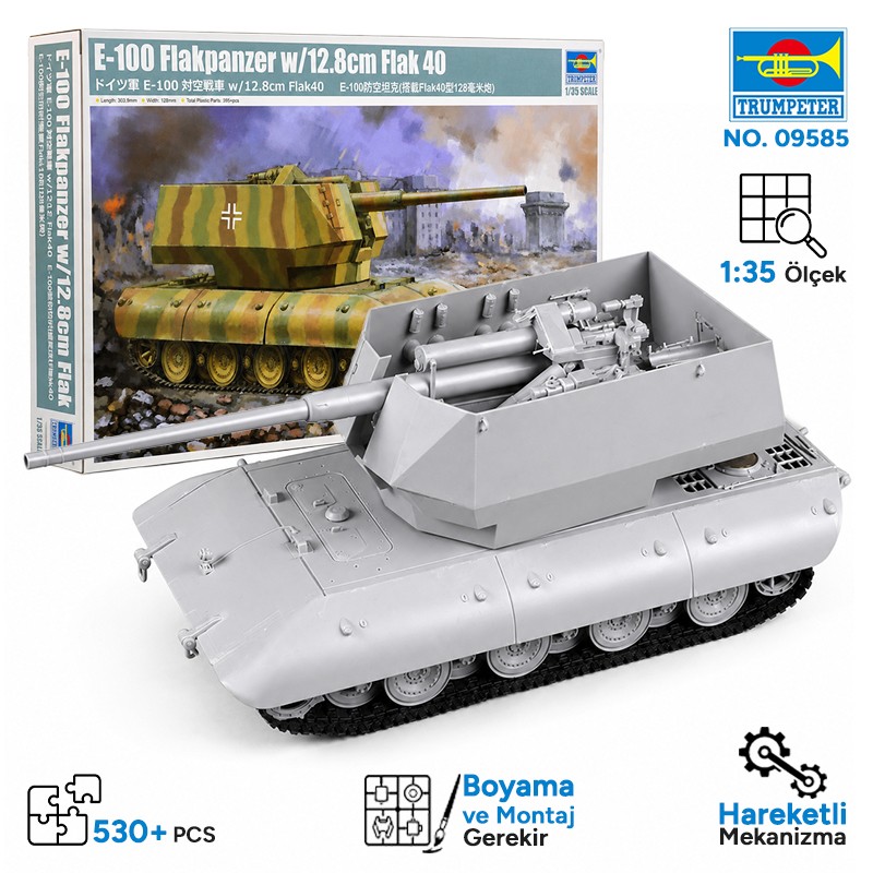 Trumpeter 09585 E-100 Flakpanzer w/12.8cm Flak 40 Maket Model Kit