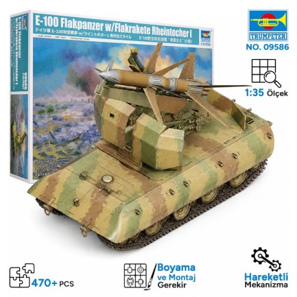 Trumpeter - Trumpeter 09586 E-100 Flakpanzer w/Flakrakete Rheintocher I Maket Model Kit