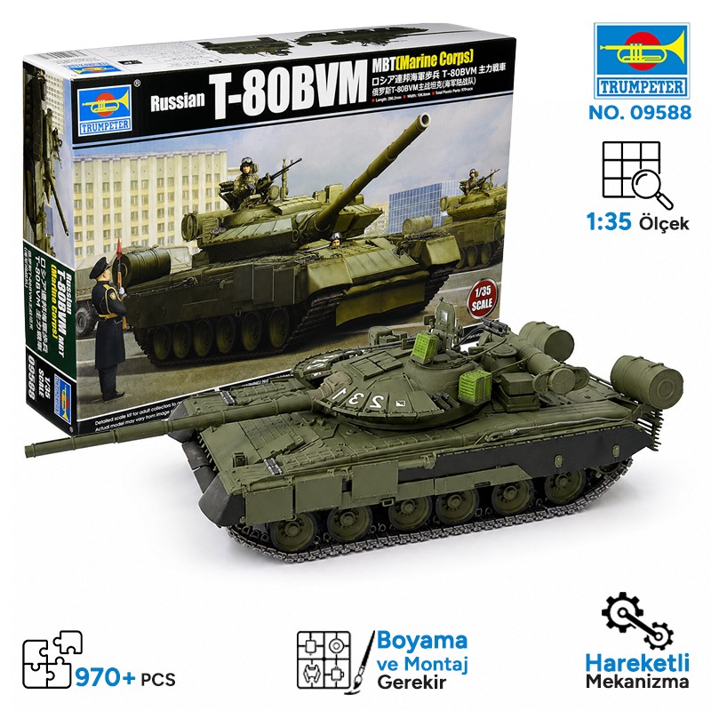 Trumpeter 09588 Russian T-80BVM MBT(Marine Corps) Maket Model Kit