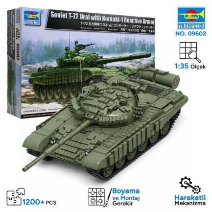 Trumpeter - Trumpeter 09602 Soviet T-72 Ural with Kontakt-1 Reactive Armor Maket Model Kit