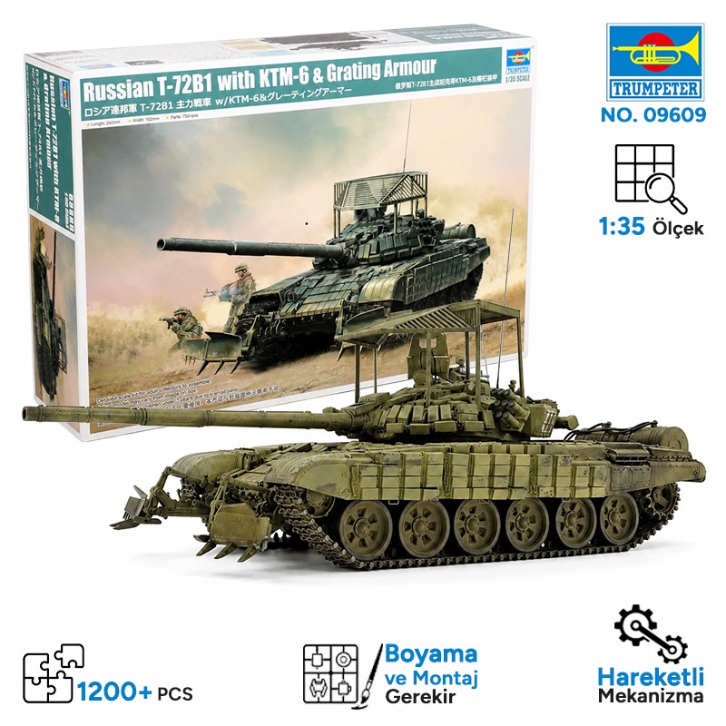 Trumpeter 09609 Russian T-72B1 with KTM-6 |*| Grating Armour Maket Model Kit