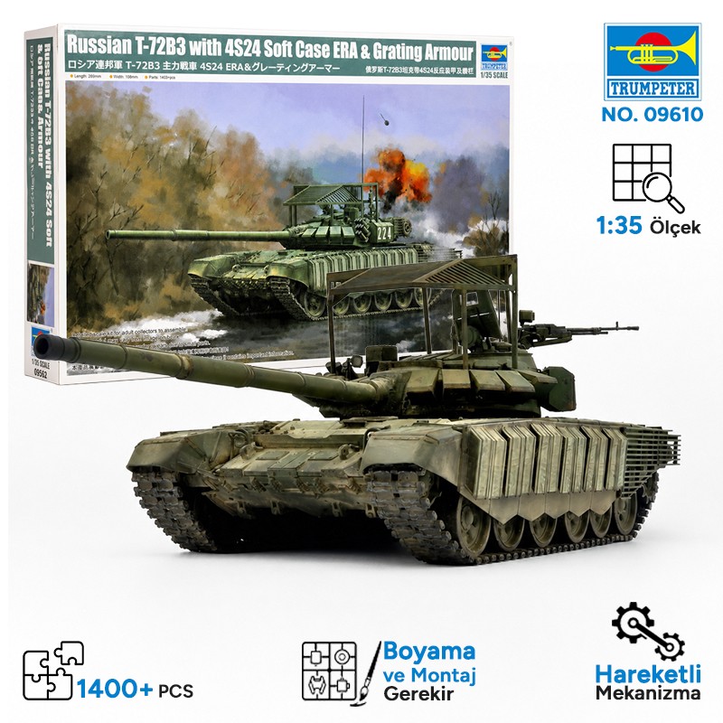 Trumpeter 09610 Russian T-72B3 with 4S24 Soft Case ERA |*| Grating Armour Maket Model Kit