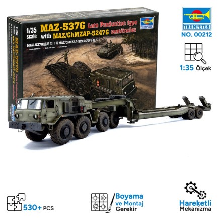 Trumpeter - Trumpeter MAZ-537G Late Production type with MAZ/ChMZAP-5247G semitraiier Maket Model Kit