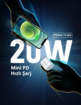 Ugreen 20W USB-C Mini PD Hızlı Şarj Cihazı Beyaz - Thumbnail