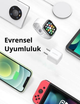 Ugreen 20W USB-C Mini PD Hızlı Şarj Cihazı Beyaz - Thumbnail