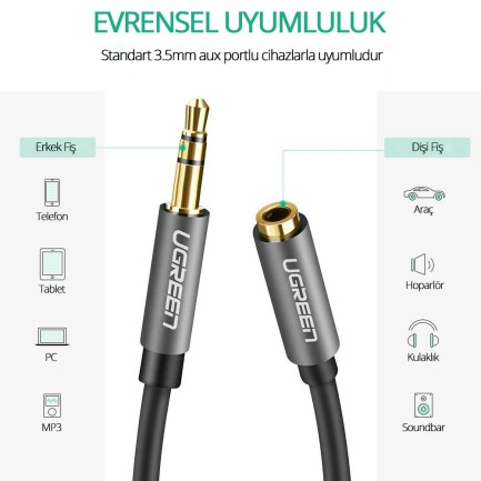 Ugreen 3.5mm Jack Ses Aux Uzatma Kablosu 1 Metre - Thumbnail