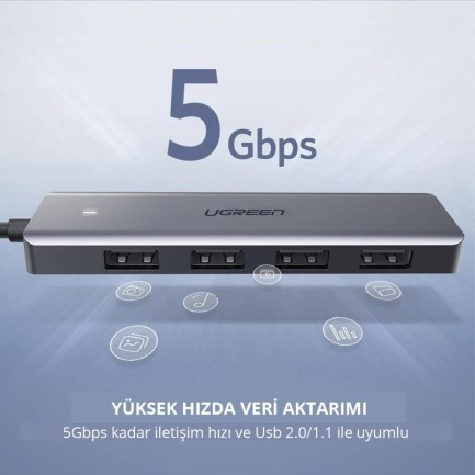 Ugreen 4 Portlu USB 3.0 Hub USB Çoklayıcı Adaptör - Thumbnail