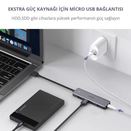 Ugreen 4 Portlu USB 3.0 Hub USB Çoklayıcı Adaptör - Thumbnail