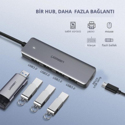Ugreen 4 Portlu USB 3.0 Hub USB Çoklayıcı Adaptör - Thumbnail