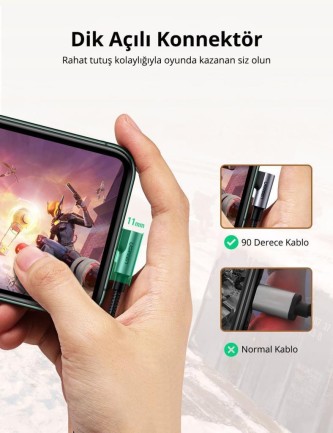 Ugreen 90 Derece 3A Type-C to Lightning iPhone Data ve Şarj Kablosu 1 Metre - Thumbnail