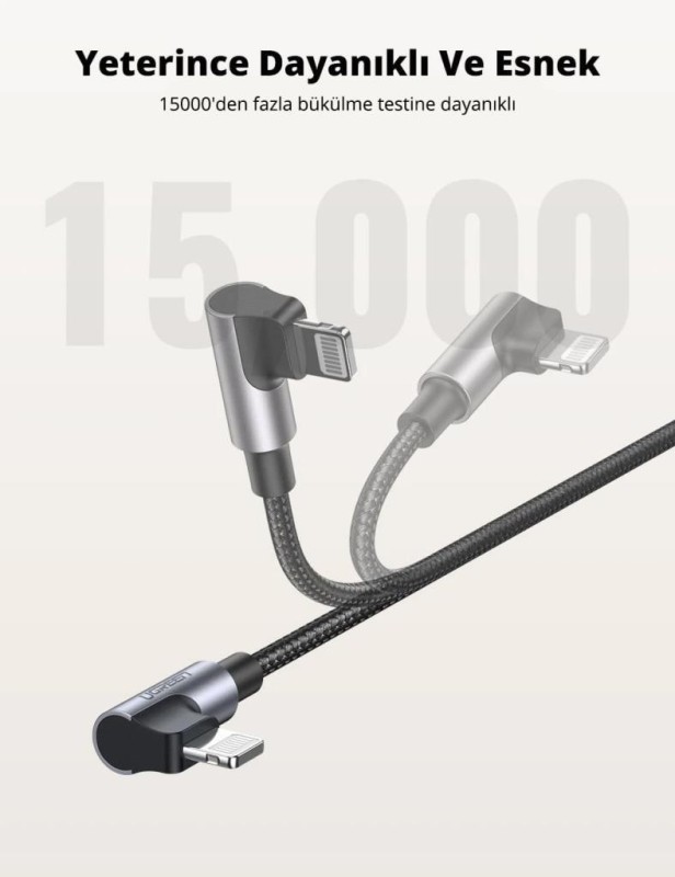 Ugreen 90 Derece 3A Type-C to Lightning iPhone Data ve Şarj Kablosu 2 Metre