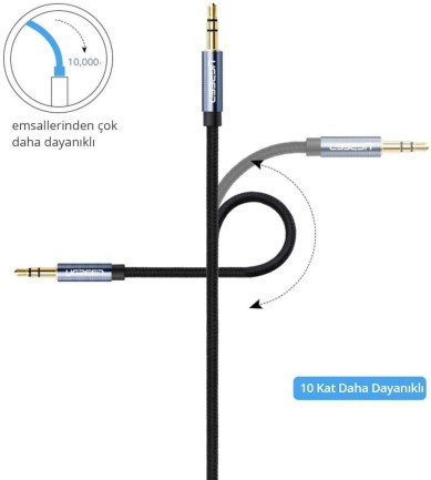 Ugreen 90 Derece L Tipi 3.5mm Aux Ses Kablosu 1 Metre - Thumbnail