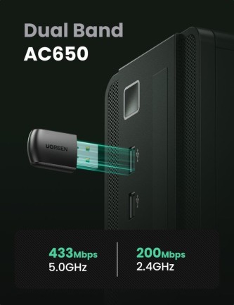 Ugreen AC650 2.4 ve 5GHz Dual Band USB WiFi Alıcı Ağ Adaptörü - Thumbnail