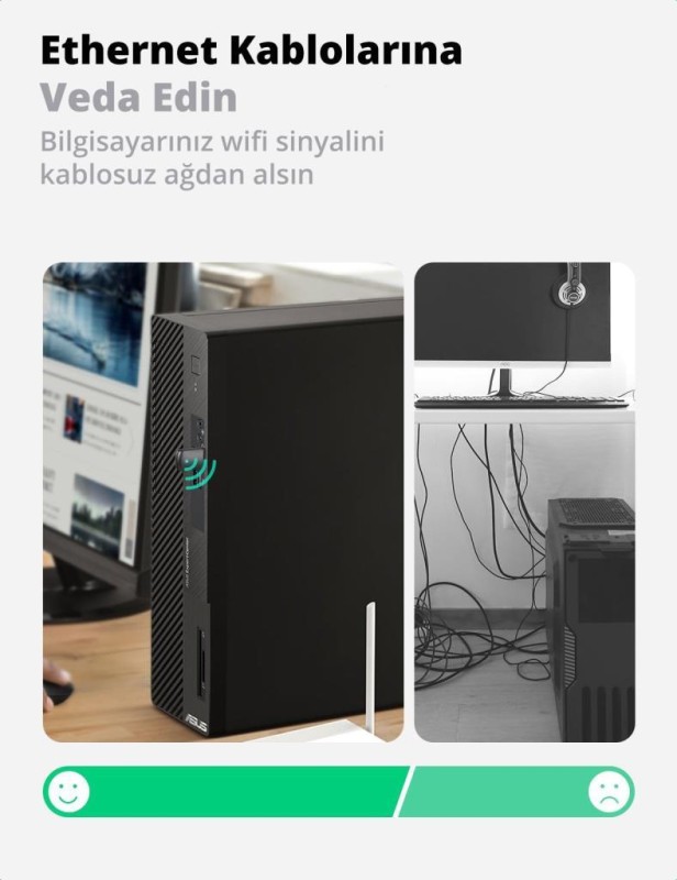 Ugreen AC650 2.4 ve 5GHz Dual Band USB WiFi Alıcı Ağ Adaptörü