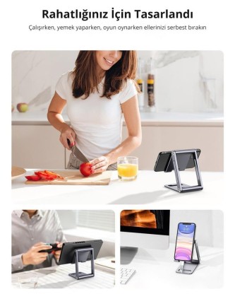 Ugreen Alüminyum Masaüstü Telefon Tablet Tutucu Stand Gri - Thumbnail