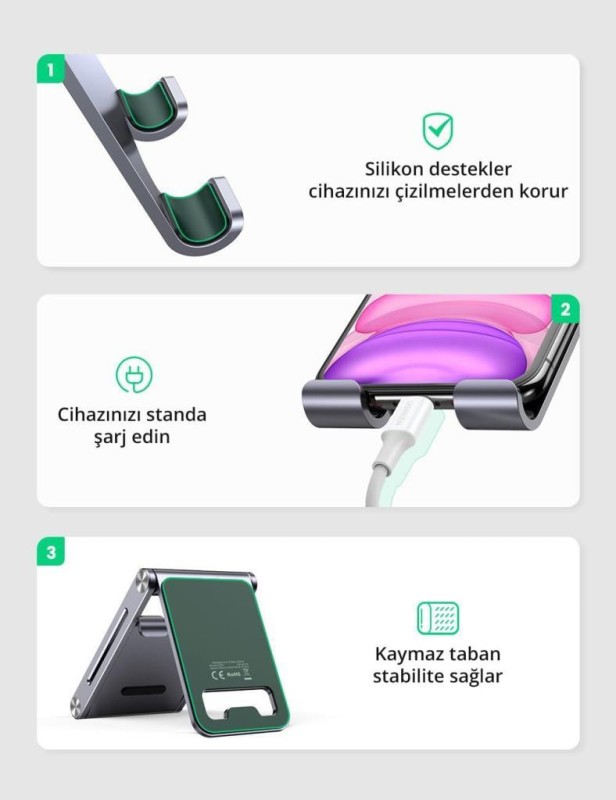 Ugreen Alüminyum Masaüstü Telefon Tablet Tutucu Stand Gri