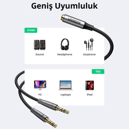 Ugreen Alüminyum Örgülü 3.5mm Kulaklık ve Mikrofon Ayırıcı Kablo - Thumbnail