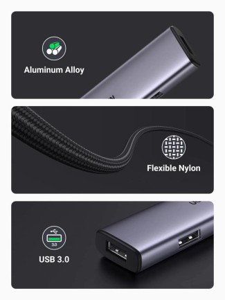 Ugreen Alüminyum Type-C to 4 Portlu USB 3.0 Çoklayıcı Adaptör - Thumbnail