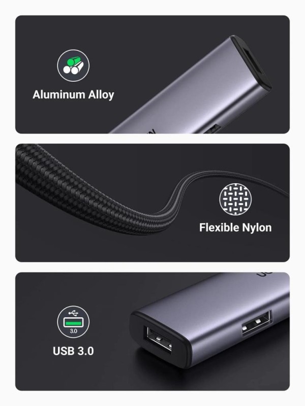 Ugreen Alüminyum Type-C to 4 Portlu USB 3.0 Çoklayıcı Adaptör