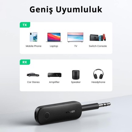 Ugreen Aux Bluetooth 5.0 Transmitter & Receiver Kablosuz Ses Adaptörü - Thumbnail