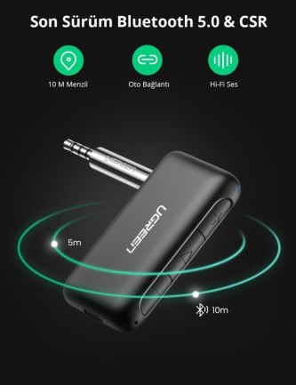 Ugreen Bluetooth 5.0 Kablosuz Müzik Alıcı Audio Receiver - Thumbnail