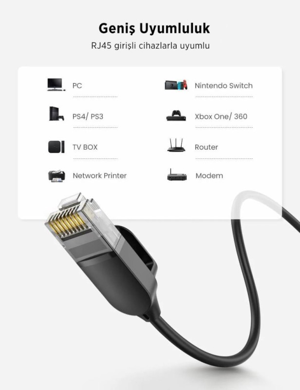 Ugreen Cat6A Slim 10Gbps Ethernet Kablosu 1 Metre