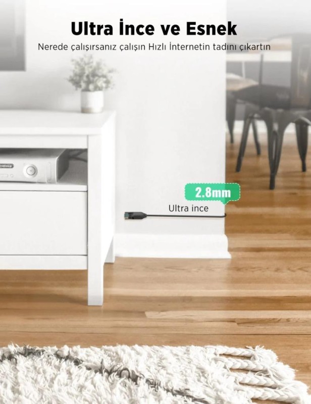 Ugreen Cat6A Slim 10Gbps Ethernet Kablosu 3 Metre