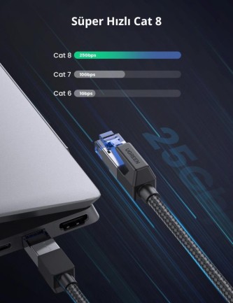 Ugreen Cat8 25Gbps 2000Mhz Örgülü Ethernet Kablosu 1 Metre - Thumbnail
