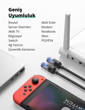 Ugreen Cat8 25Gbps 2000Mhz Örgülü Ethernet Kablosu 1 Metre - Thumbnail