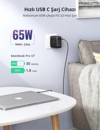 Ugreen Gan X 65W 3 Type-C PD ve USB Hızlı Şarj Cihazı - Thumbnail