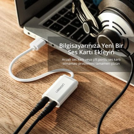 Ugreen Harici 3.5mm USB Ses Kartı Beyaz - Thumbnail