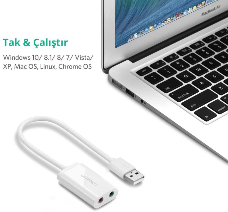 Ugreen Harici 3.5mm USB Ses Kartı Beyaz