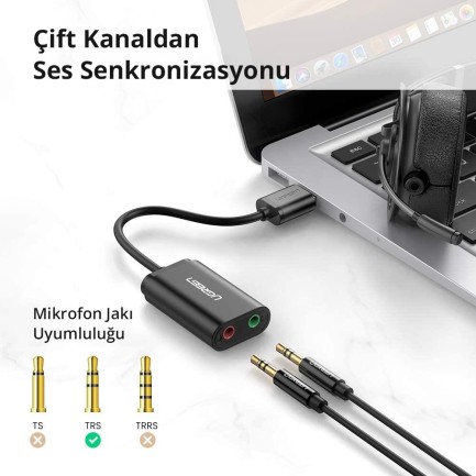 Ugreen Harici 3.5mm USB Ses Kartı Siyah - Thumbnail