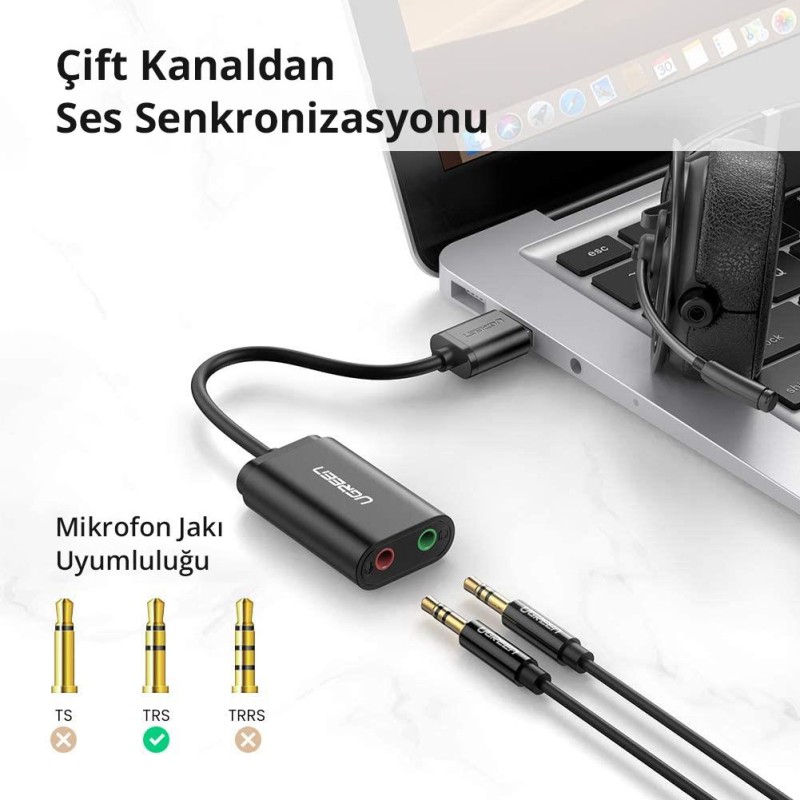 Ugreen Harici 3.5mm USB Ses Kartı Siyah