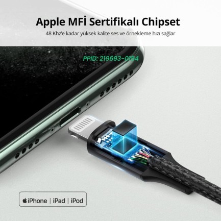 Ugreen iPhone Lightning 3.5mm Aux Ses Kablosu 1 Metre - Thumbnail