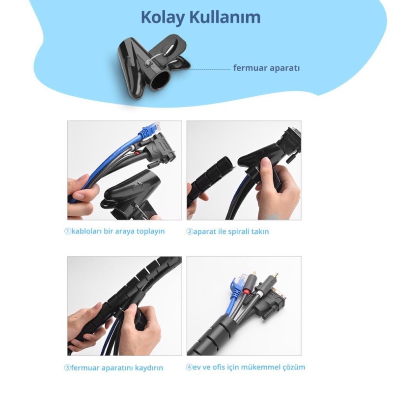 Ugreen Kablo Koruyucu ve Düzenleyici Spiral 5 Metre