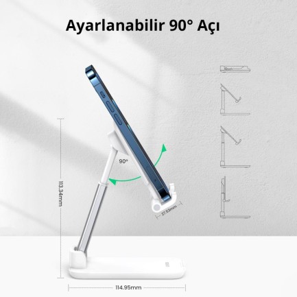 Ugreen Katlanabilir Çok Açılı Yükseklik Ayarlı Telefon Standı Beyaz - Thumbnail